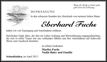 Traueranzeige von Eberhard Fuchs von Südthüringer Presse