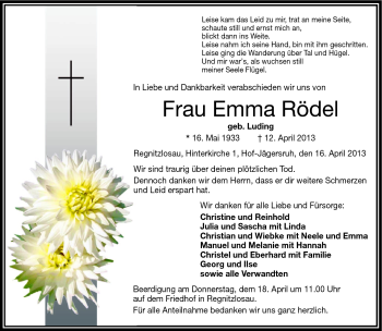 Traueranzeige von Emma Rödel von Frankenpost