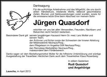 Traueranzeige von Jürgen Quasdorf von Südthüringer Presse