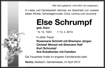 Traueranzeige von Else Schrumpf von Südthüringer Presse