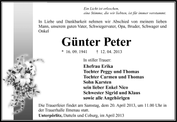Traueranzeige von Günter Peter von Südthüringer Presse