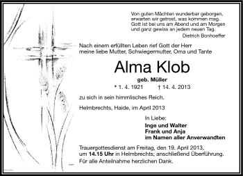 Traueranzeige von Alma Klob von Frankenpost