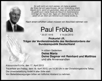 Traueranzeige von Paul Fröba von Neue Presse Coburg