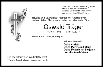 Traueranzeige von Oswald Träger von Frankenpost