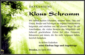 Traueranzeige von Klaus Schramm von Südthüringer Presse