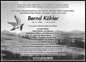 Traueranzeige von Bernd Köhler von Südthüringer Presse