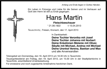 Traueranzeige von Hans Martin von Neue Presse Coburg
