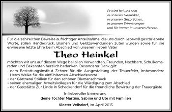 Traueranzeige von Theo Heinkel von Südthüringer Presse