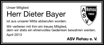 Traueranzeige von Dieter Bayer von Frankenpost