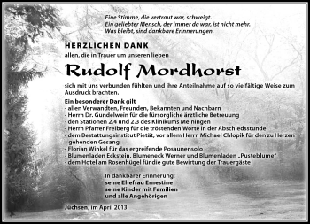 Traueranzeige von Rudolf Mordhorst von Südthüringer Presse