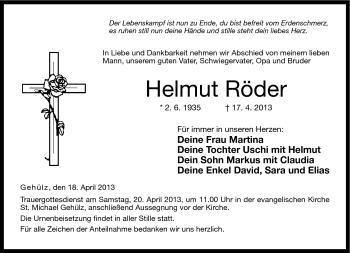 Traueranzeige von Helmut Röder von Neue Presse Coburg