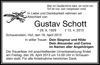 Traueranzeige von Gustav Schott von Frankenpost