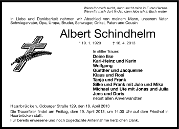 Traueranzeige von Albert Schindhelm von Neue Presse Coburg
