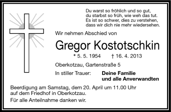 Traueranzeige von Gregor Kostotschkin von Frankenpost