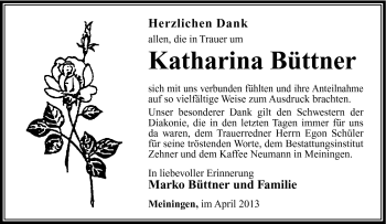 Traueranzeige von Katharina Büttner von Südthüringer Presse