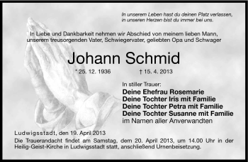Traueranzeige von Johann Schmid von Neue Presse Coburg