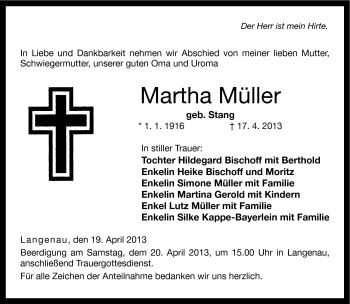 Traueranzeige von Martha Müller von Neue Presse Coburg
