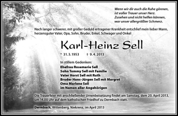 Traueranzeige von Karl-Heinz Sell von Südthüringer Presse