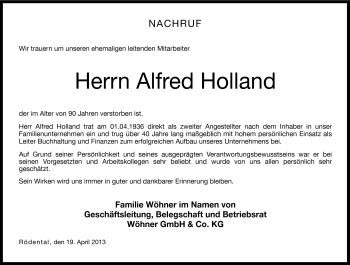 Traueranzeige von Alfred Holland von Neue Presse Coburg