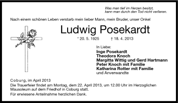 Traueranzeige von Ludwig Posekardt von Neue Presse Coburg