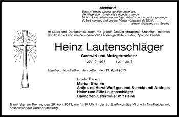 Traueranzeige von Heinz Lautenschläger von Neue Presse Coburg