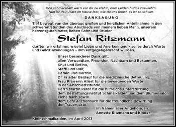 Traueranzeige von Stefan Ritzmann von Südthüringer Presse