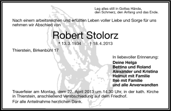 Traueranzeige von Robert Stolorz von Frankenpost