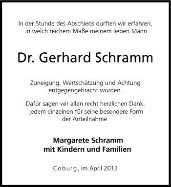 Traueranzeige von Gerhard Schramm von Neue Presse Coburg