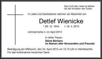 Traueranzeige von Detlef Wienicke von Frankenpost