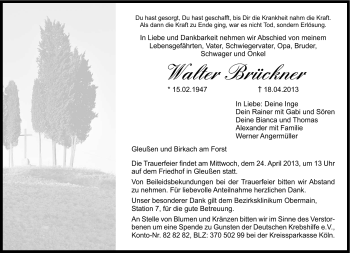 Traueranzeige von Walter Brückner von Neue Presse Coburg
