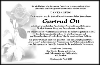 Traueranzeige von Gertrud Ott von Südthüringer Presse
