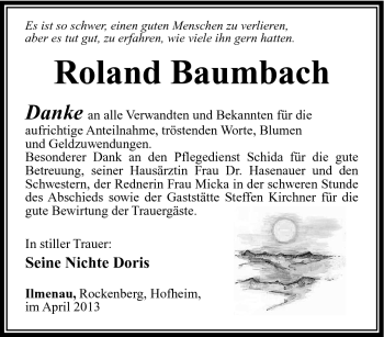 Traueranzeige von Roland Baumbach von Südthüringer Presse