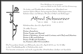 Traueranzeige von Alfred Schwarzer von Frankenpost