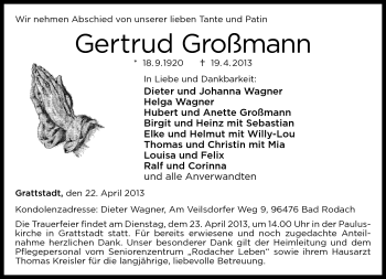 Traueranzeige von Gertrud Großmann von Neue Presse Coburg