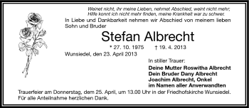 Traueranzeige von Stefan Albrecht von Frankenpost