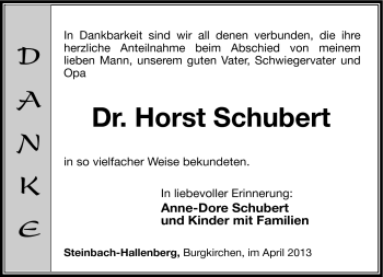 Traueranzeige von Horst Schubert von Südthüringer Presse