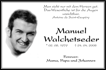Traueranzeige von Manuel Walchetseder von Frankenpost
