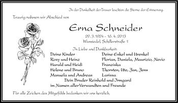 Traueranzeige von Erna Schneider von Frankenpost
