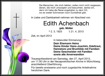 Traueranzeige von Edieth Achenbach von Frankenpost