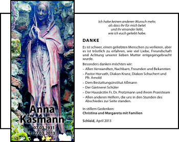 Traueranzeige von Anna Käsmann von Südthüringer Presse