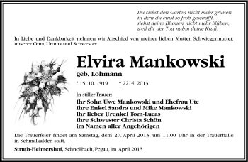 Traueranzeige von Elvira Mankowski von Südthüringer Presse