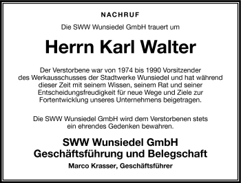 Traueranzeige von Karl Walter von Frankenpost