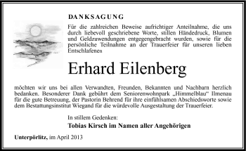 Traueranzeige von Erhard Eilenberg von Südthüringer Presse