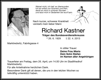 Traueranzeige von Richard Kastner von Frankenpost