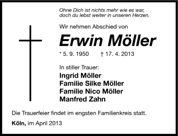 Traueranzeige von Erwin Möller von Südthüringer Presse