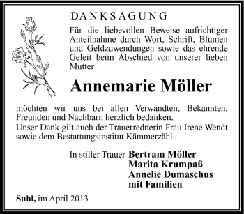 Traueranzeige von Annemarie Möller von Südthüringer Presse
