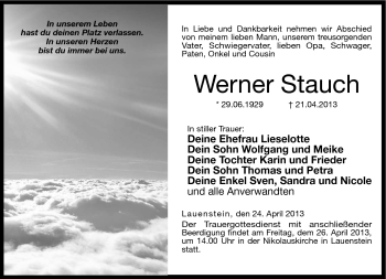 Traueranzeige von Werner Stauch von Neue Presse Coburg