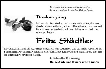 Traueranzeige von Fritz Städtler von Südthüringer Presse