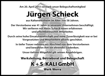 Traueranzeige von Jürgen Schick von Südthüringer Presse
