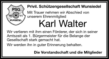 Traueranzeige von Karl Walter von Frankenpost